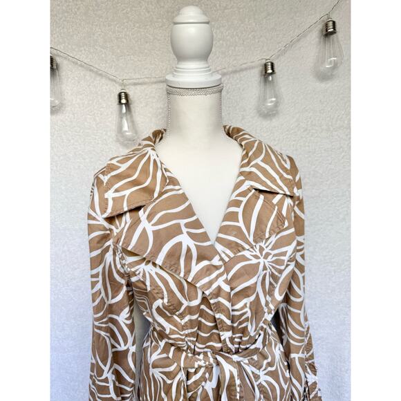 CATO Brown & White Cotton Belted Trench Coat Jacket Women's 18/20W - Picture 3 of 8